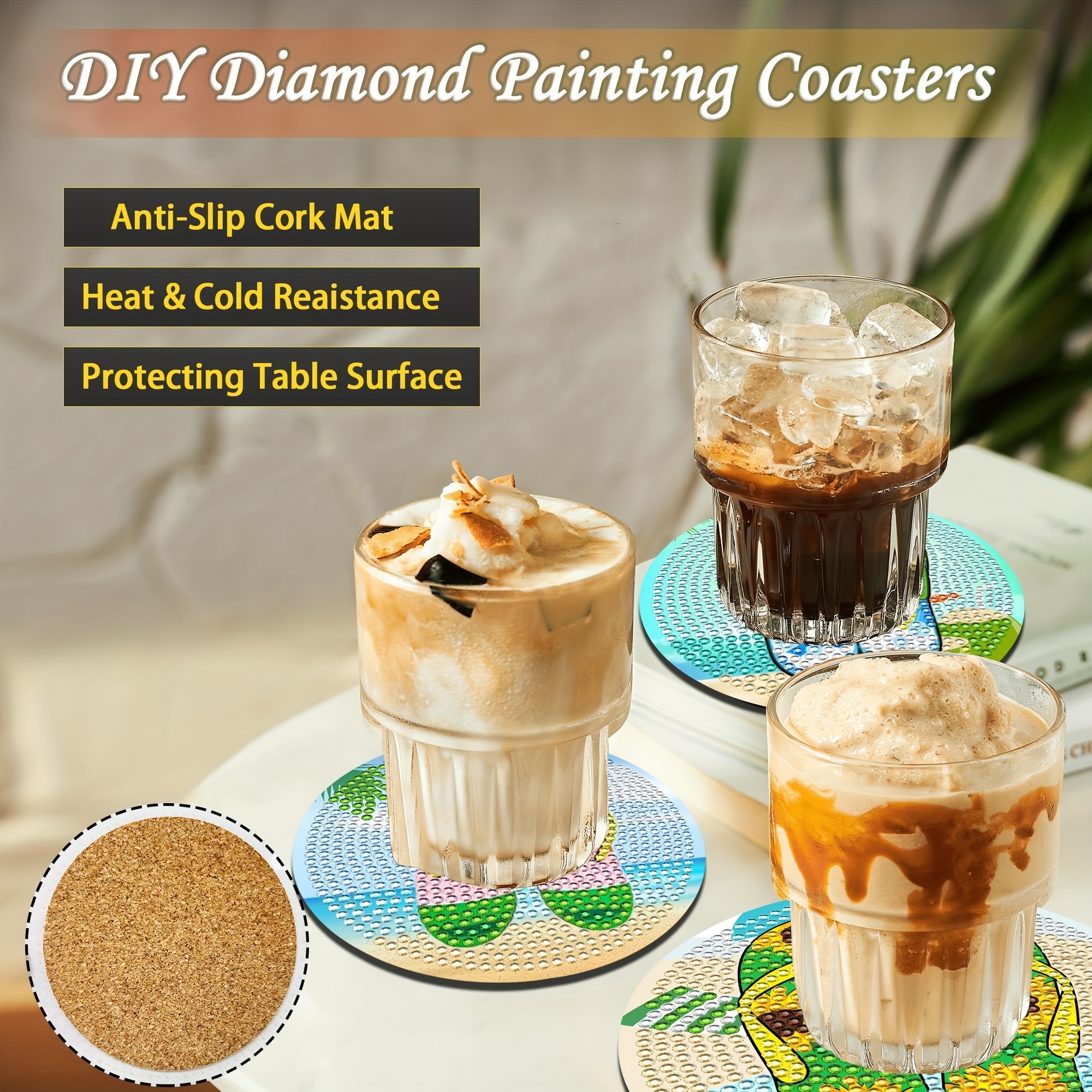 8pcs Artificial Diamond Painting Flip Flop Coasters Kit Diamond Art  Coasters Kit With Holder For Adults, DIY Diamond Dotz Coasters For Women,  Beginner