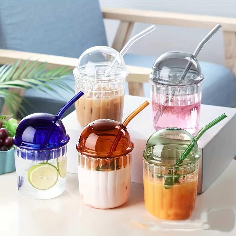Dome Lid Glass Tumbler with straw