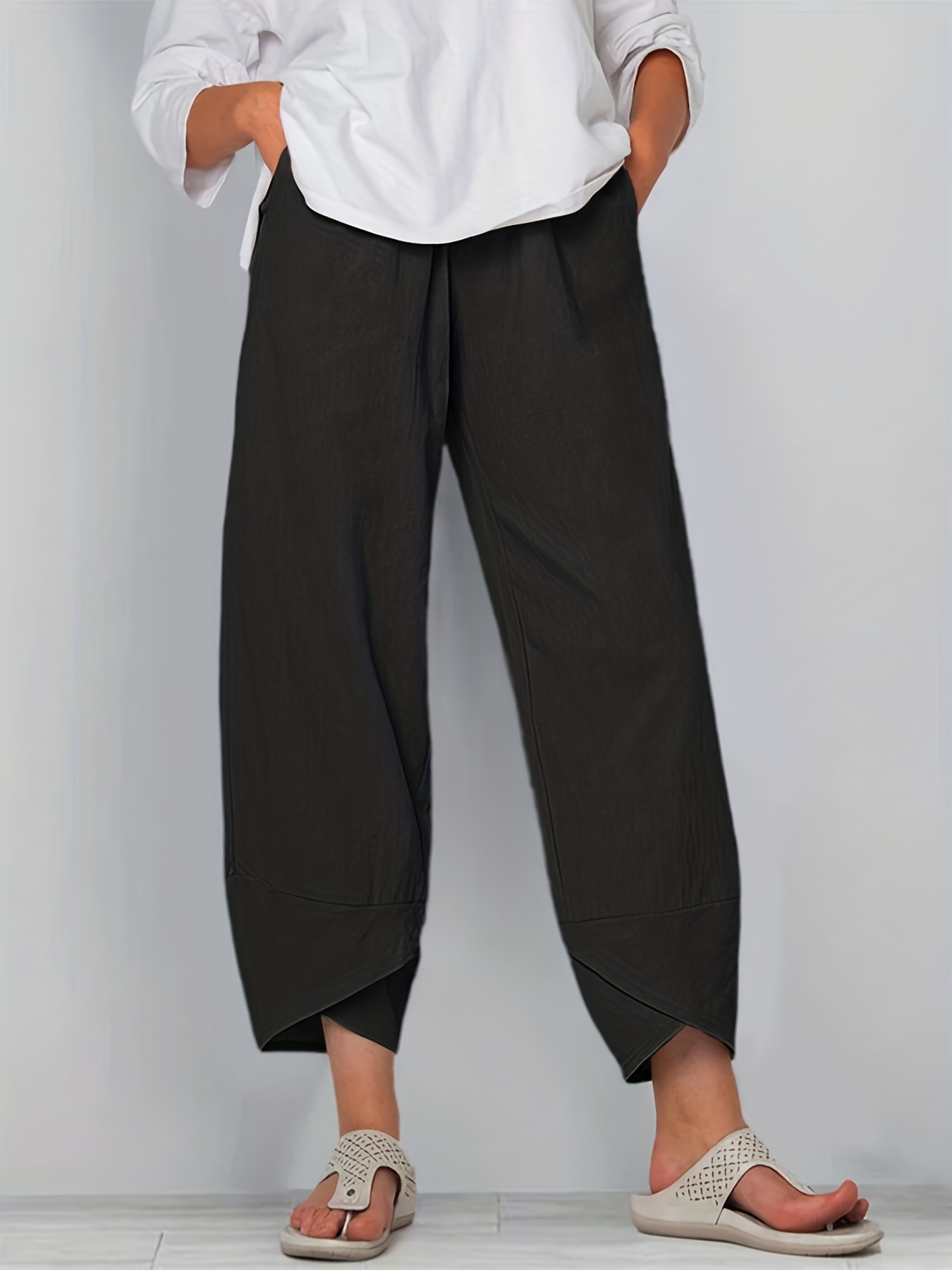 Mrat Full Length Pants Women's Slim Fit Pants Ladies Fashion Casual Solid  Color Elastic Cotton And Linen Trousers Pants Work Pants Female