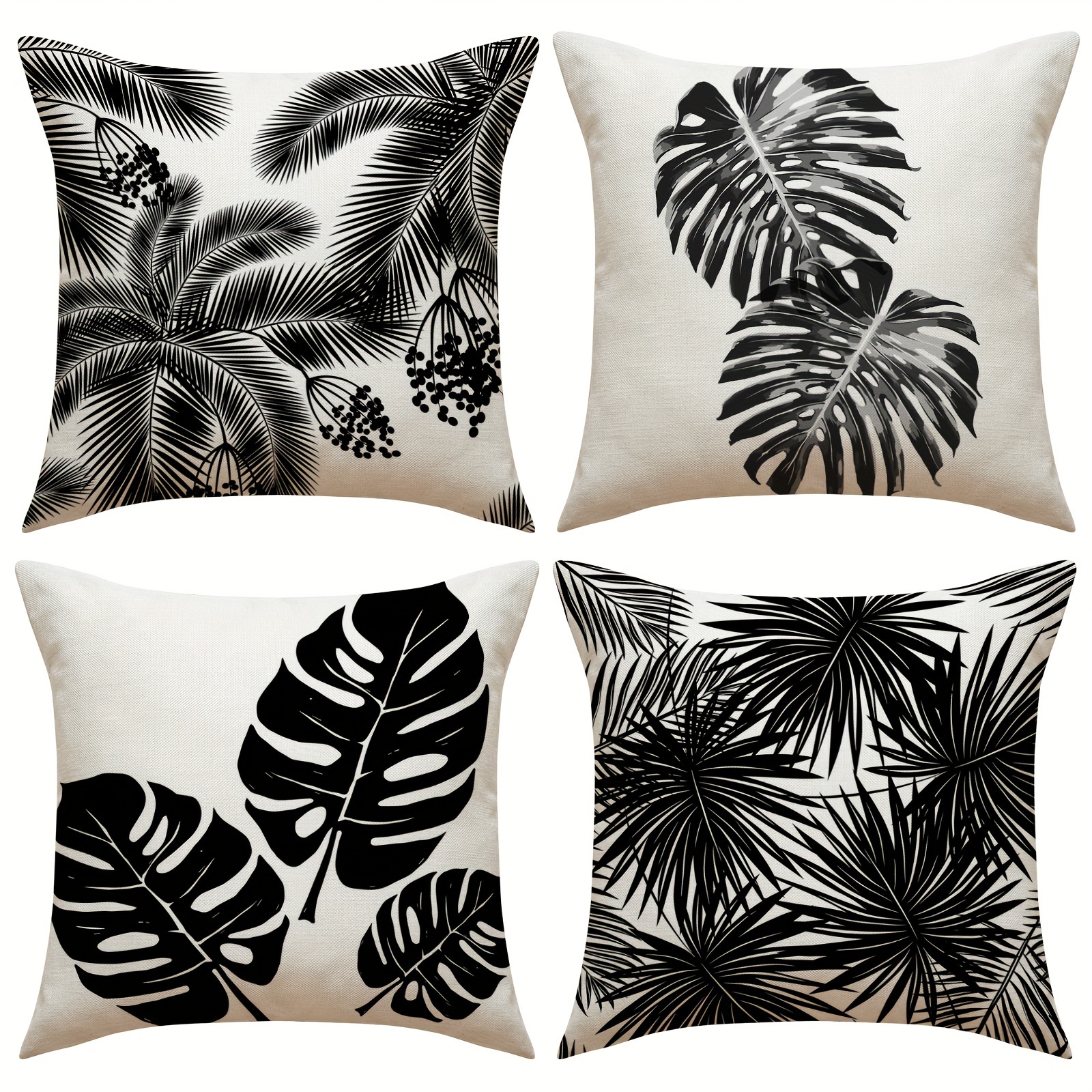 

4pcs Black And White Throw Pillow Covers Couch Decorative Inspirational Flower Pillow Case, Linen Cushion Case For Bed Sofa Chair Patio Outdoor Vintage Home Decor 18x18inch (no Pillow Insert)