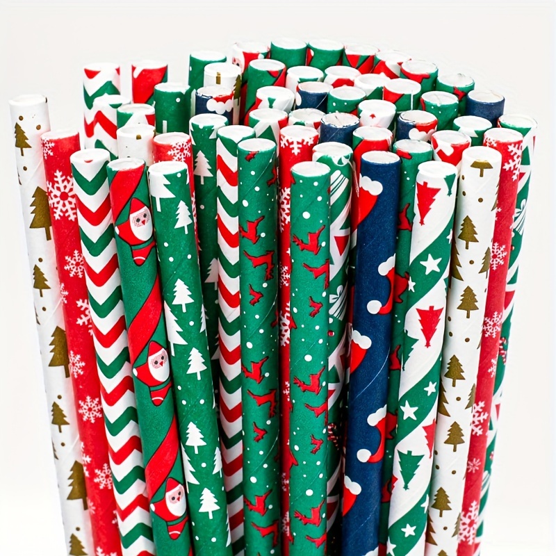 Festive 200pcs Christmas Disposable Drinking Paper Straws