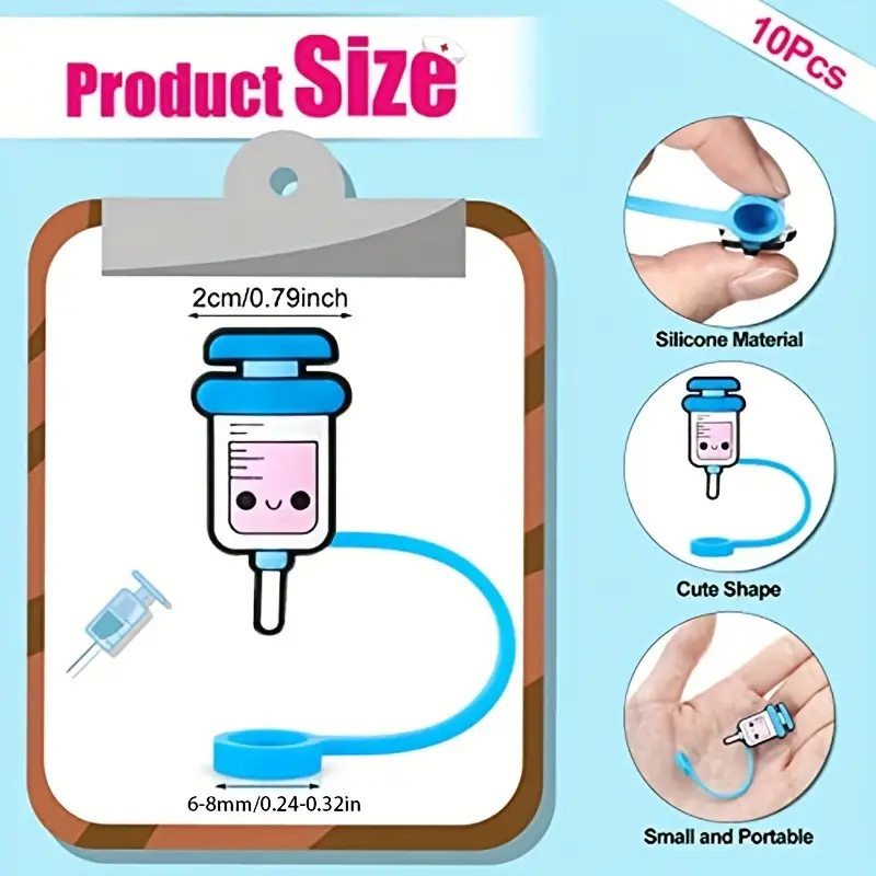 Silicone Nurse Straw Cover - 11 Pack Cute Reusable Drinking Straw Caps Lids  Dust-Proof Straw Plugs for Straw Tips for Home Kitchen Accessories (Nurse