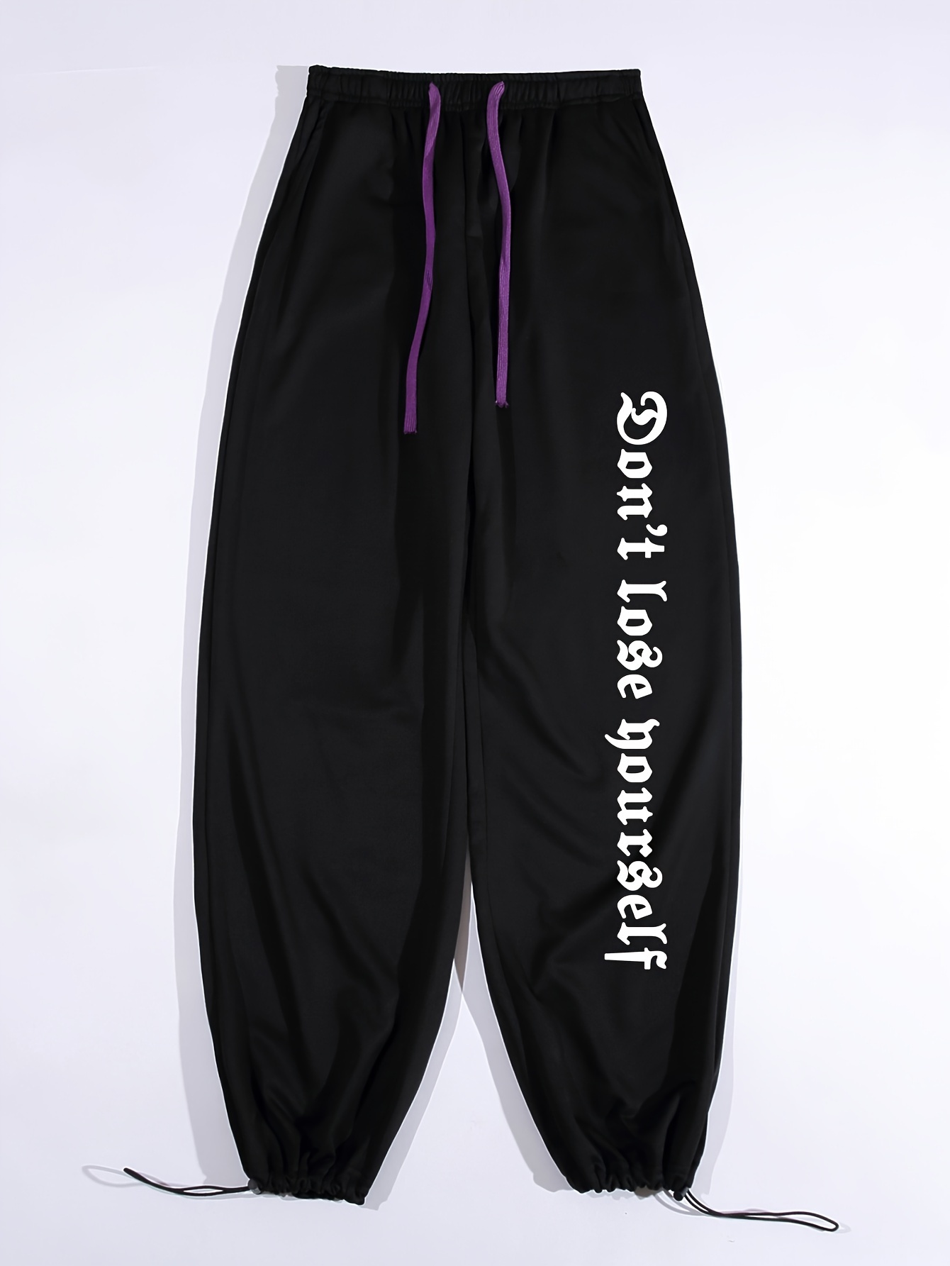 Solid Letter Print Casual Sports Pants Drawstring Side - Temu Ireland