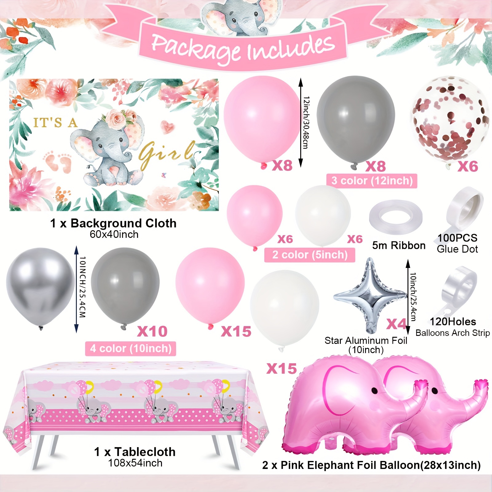 Decoración para babyshower/niña de elephante/decoracion con globos. 