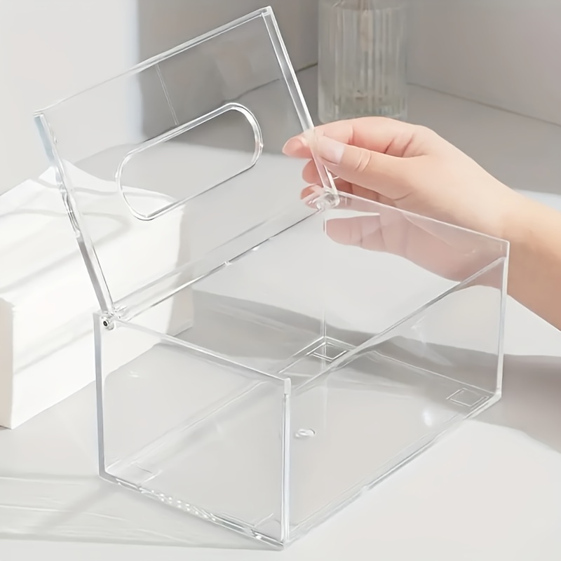 

1pc Simple Transparent Tissue Box, Tissue Box Cover, Household Tissue Holder, Tissue Storage Box For Bathroom Living Room Bedroom, Home Decor, Bathroom Accessories