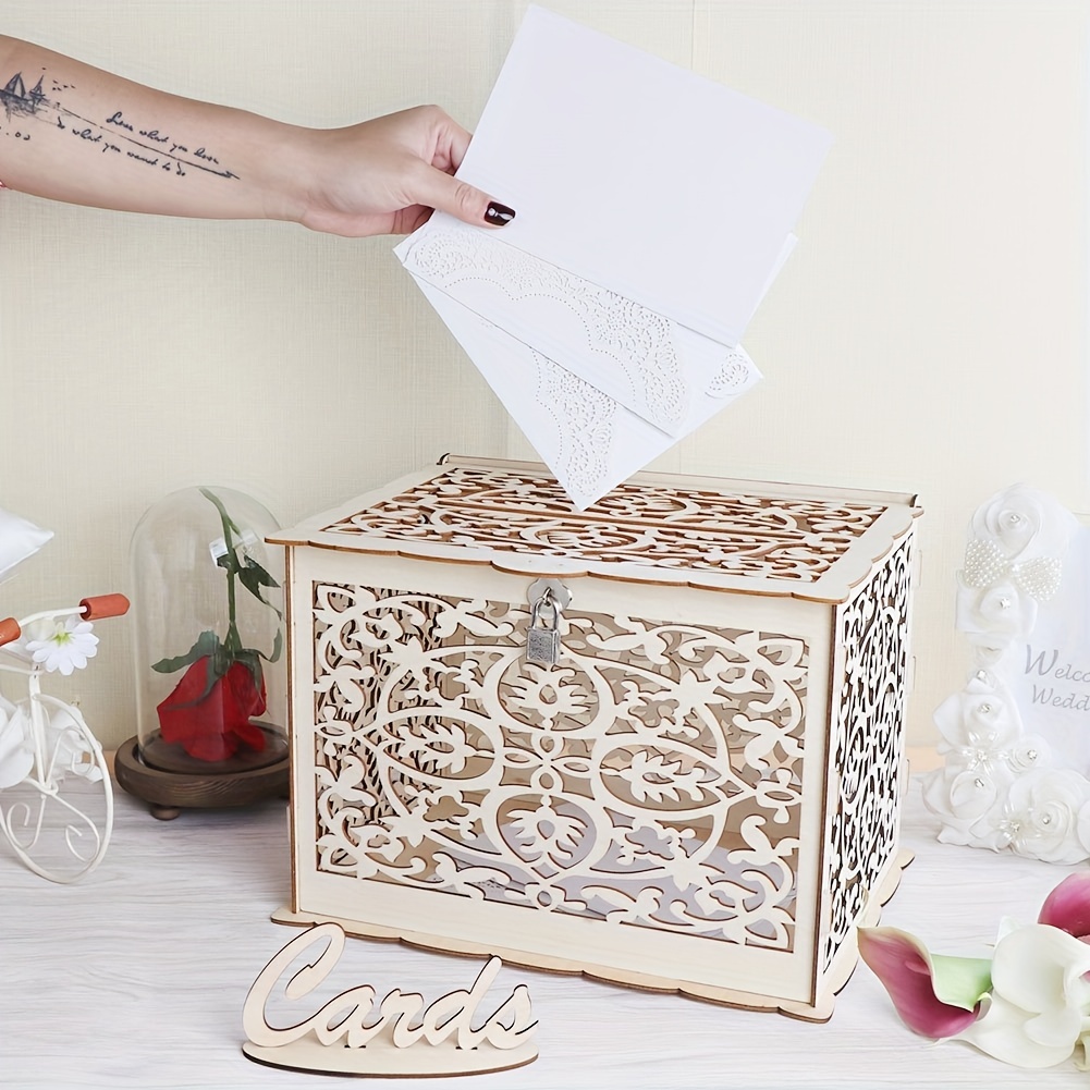 1pc, Rustic Wooden Wedding Card Box with Slot - Perfect for Reception,  Gifts, and Money - Standard Size - Ideal for Baby Shower, Bridal Shower,  and