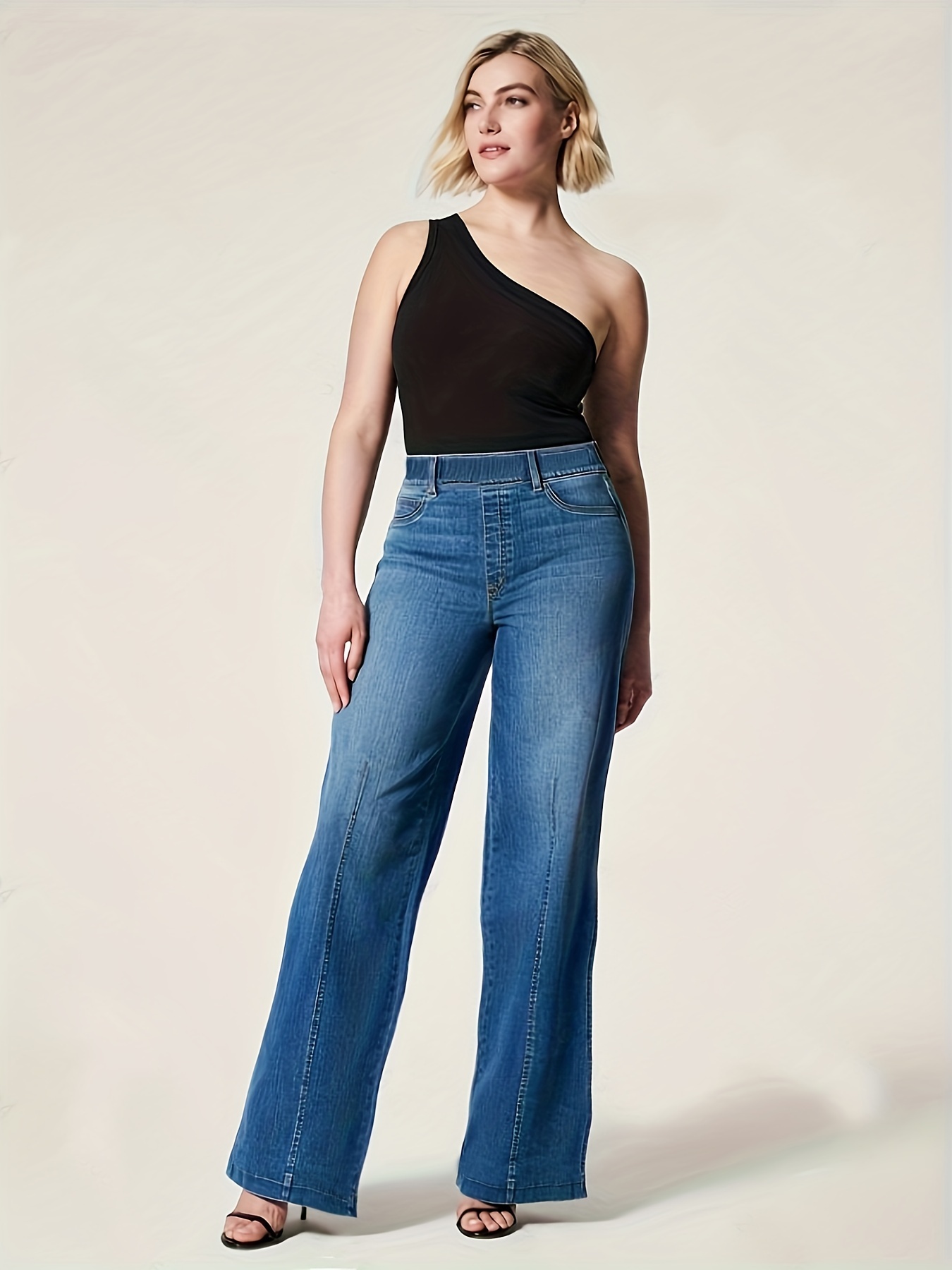 plus size wide leg jeans for women high waist stretchy loose women