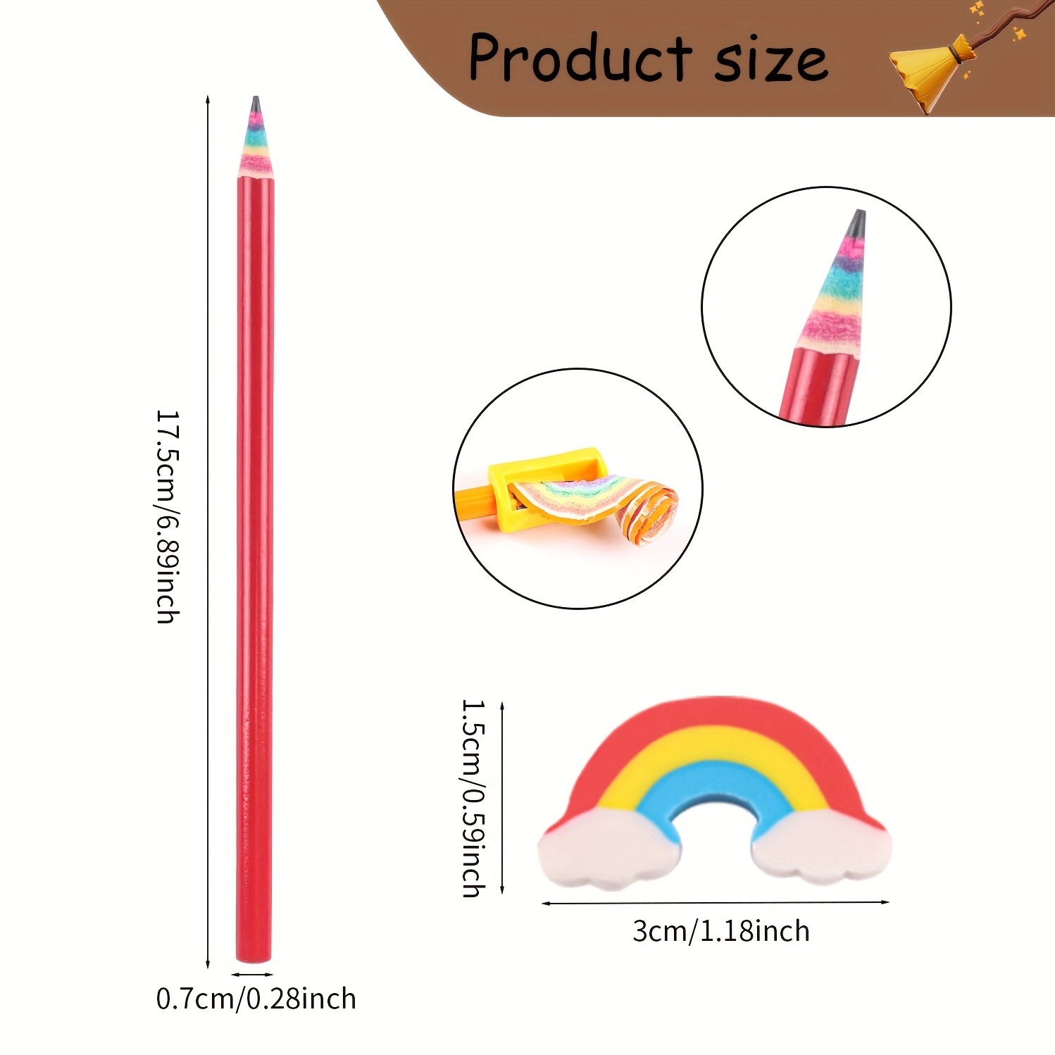 Rainbow Paper Pencils Mini Rainbow Erasers Hb Pencils Bulk Temu