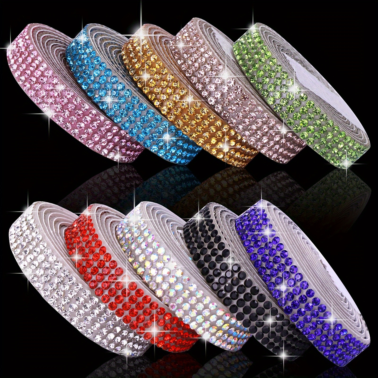 

4 Rows Self Adhesive Crystal Rhinestone Ribbon Strips, Diy Bling Stickers Roll For Crafts Phone Car Decorations Jewelry Making Supplies