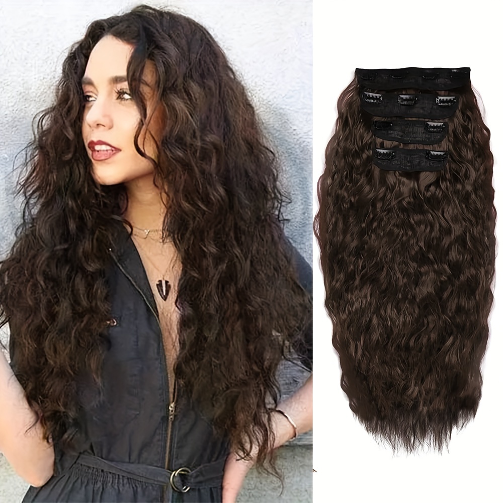 Clip In Hair Extensions Full Head Long Curly Wavy Synthetic - Temu