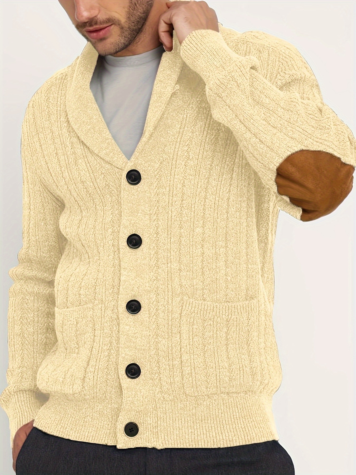 Suéteres para hombre, suéter con botones para hombre, cuello alto, manga  larga, punto con frente abierto, suéter de otoño
