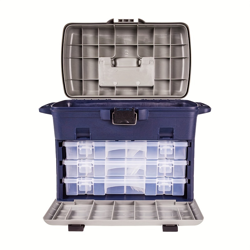 Boîte de rangement portable en plastique avec plateau pliable à 3 niveaux  pour matériel de pêche avec poignée ergonomique : : Sports et  Plein air