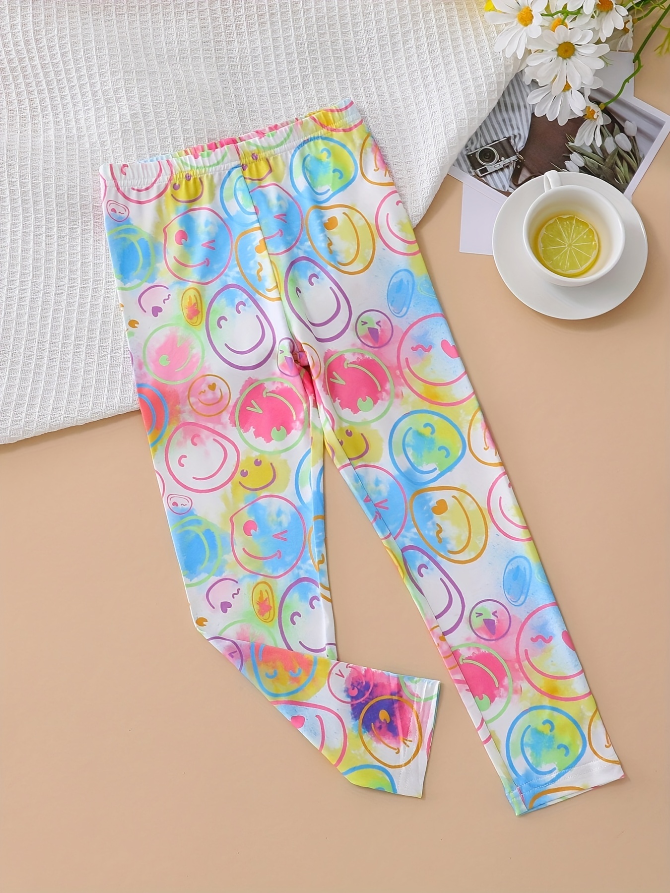 Toddler Girls Tie Dye Cute Smile Face Graphic Athletic - Temu