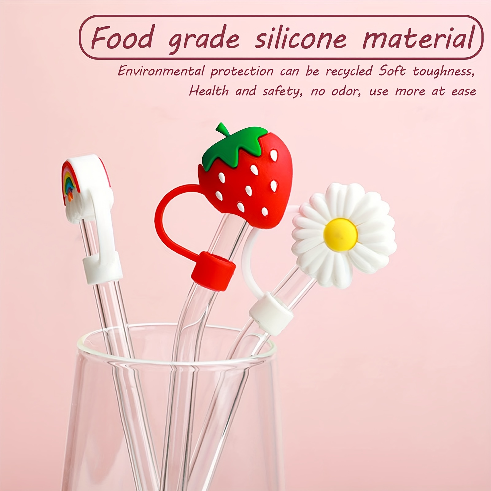 Reusable Silicone Straw Tips Covers - Lovely Flower & Fruit Shapes -  Perfect For Drinking! - Temu