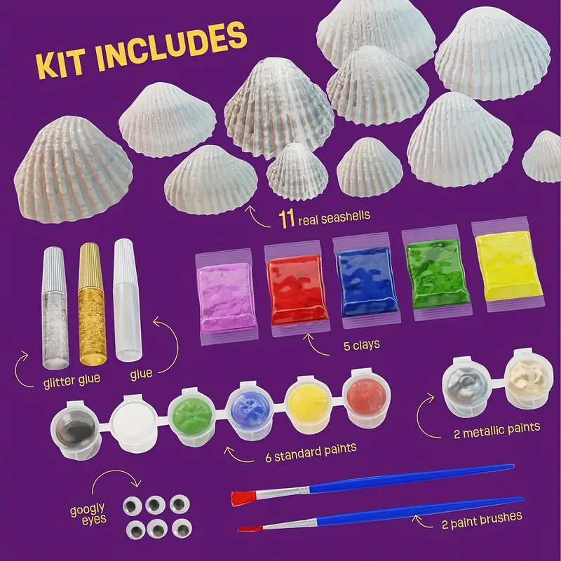 Kids Sea Shell Painting Kit - Arts & Crafts Gifts for Boys and Girls Ages
