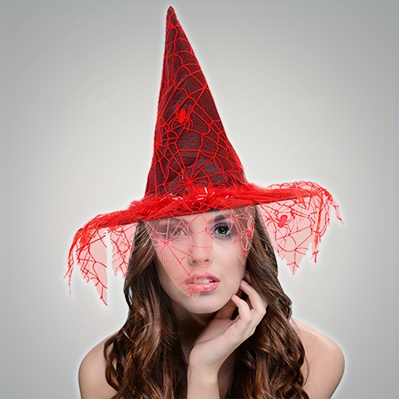 Cappello da Strega con Ragnatela Rossa da adulto per Halloween