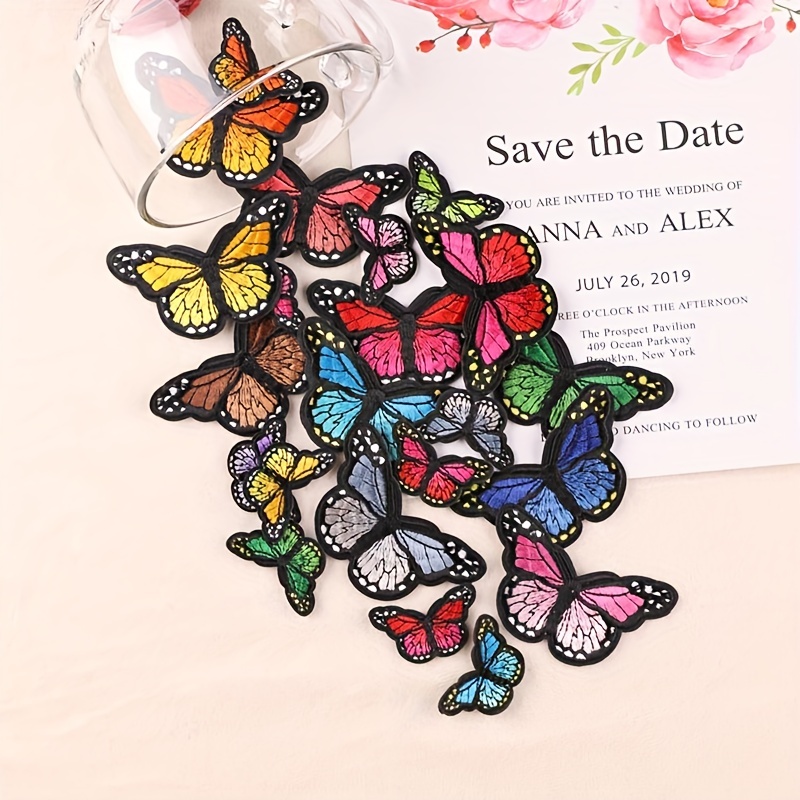 20pcs Monarch Butterfly Iron on Patches, 2 Size Embroidered Sew Applique