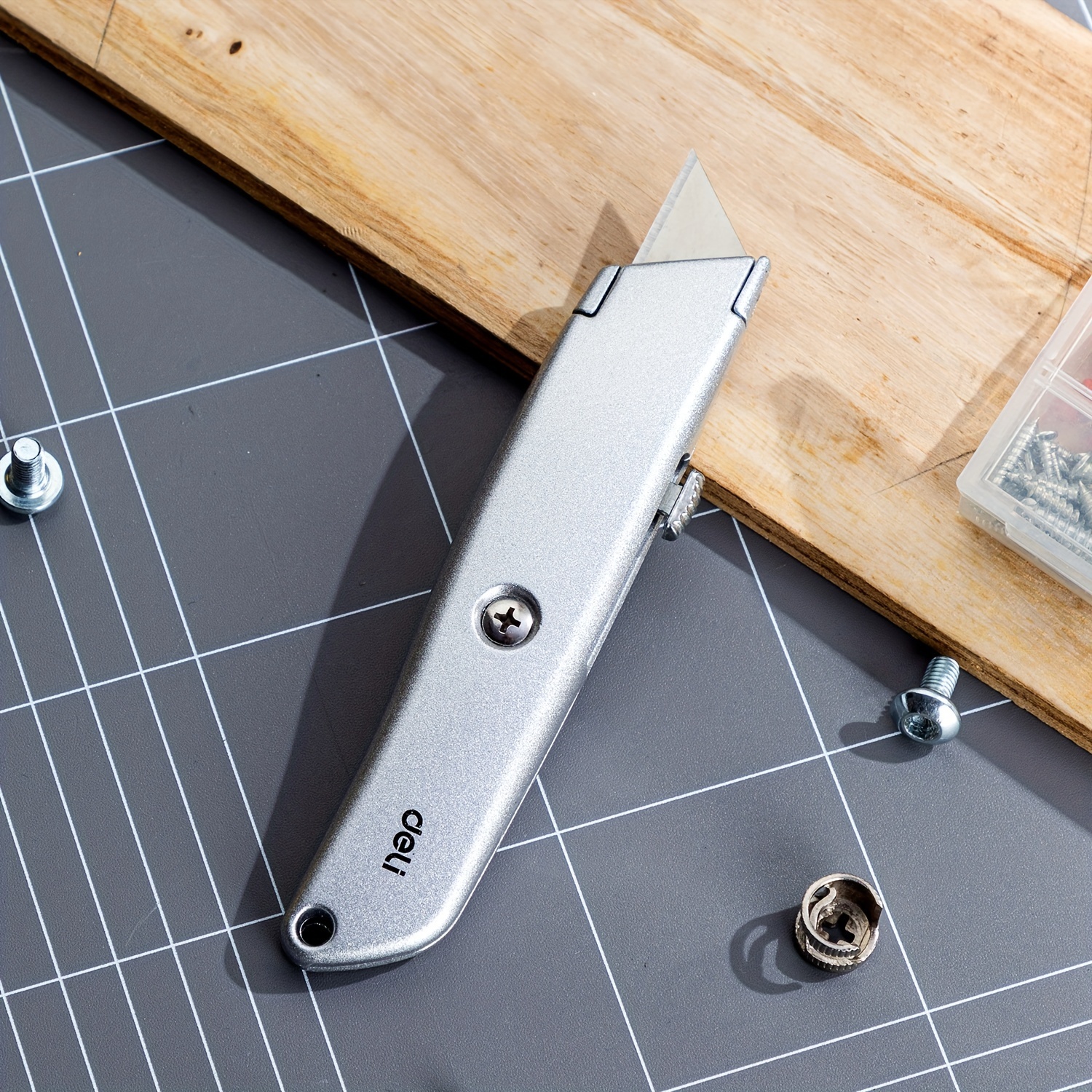 DELI Paper Cutter Wood Box Opener Art Knife 30 Degree Blade Metal