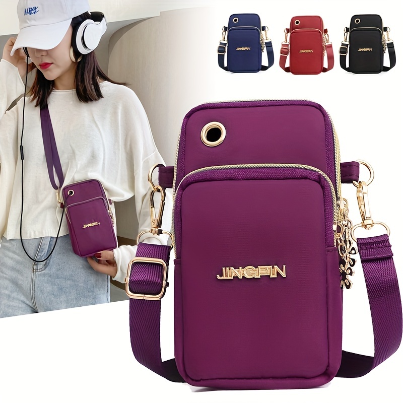 Solid Color Cell Phone Bag, Portable Shoulder Bag With Zipper