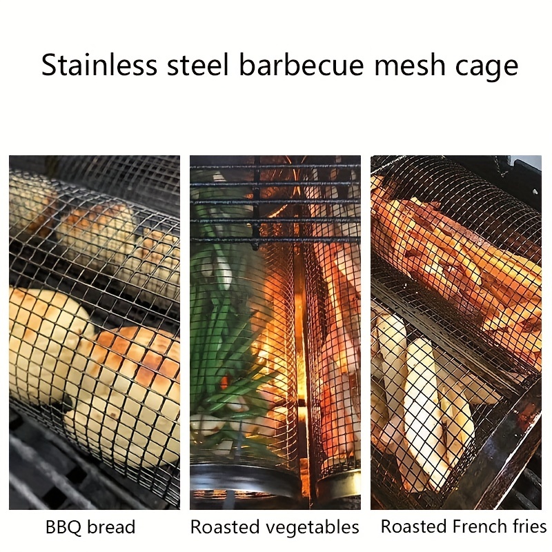 Stainless Steel Bbq Cage Rolling Grilling Basket Grill Mesh Camping  Barbecue Rack For Vegetables French Fries Fish Perfect For Outdoor Grilling  Camping Grill Accessories Tool Gift For Men Dad Boyfriend Fathers Day