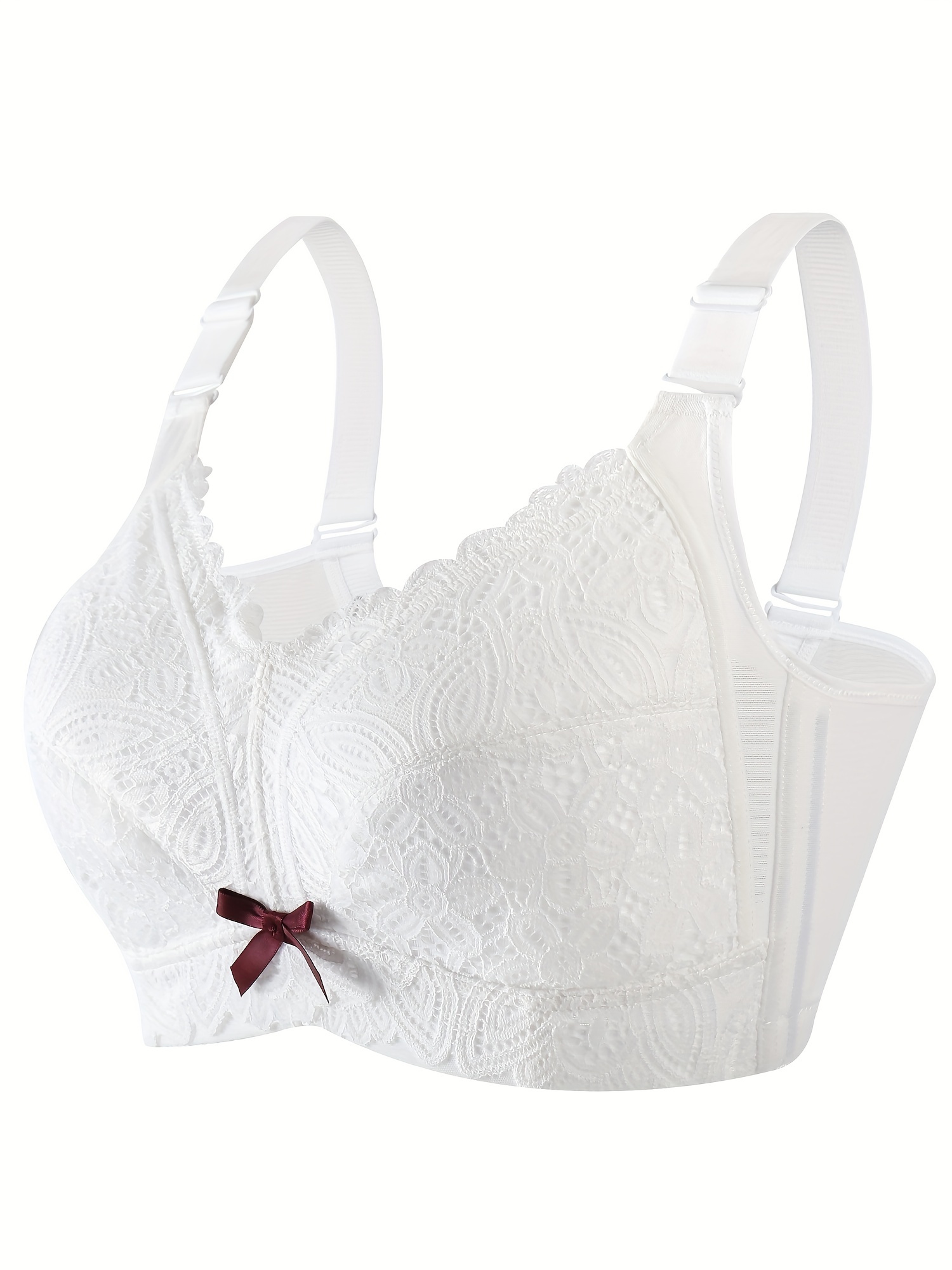 Plus Size Solid Bow Front Contrast Lace Push Up Bra - Temu