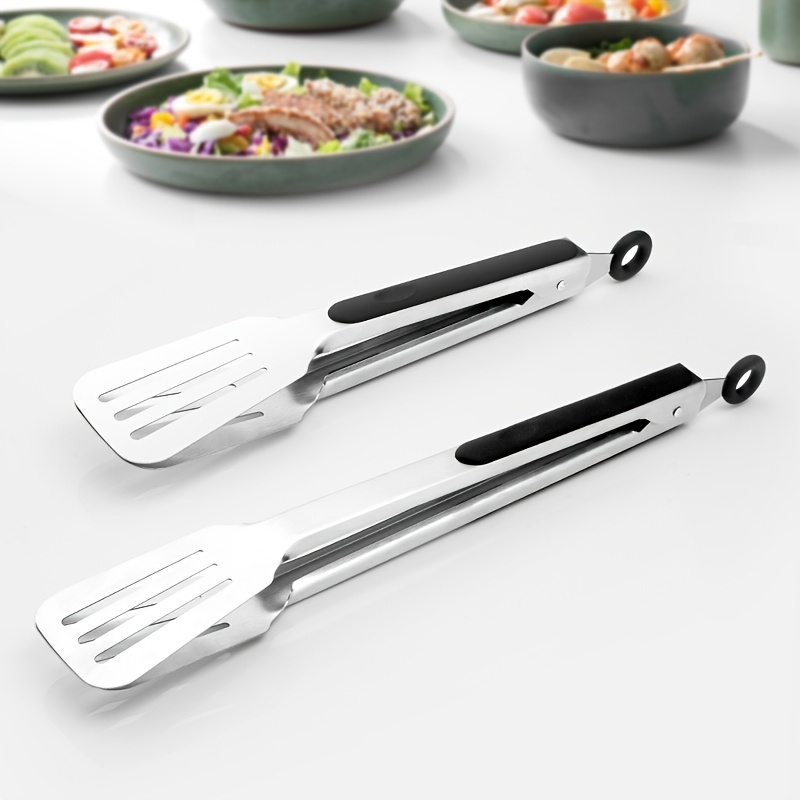 Lebabo Metal Tongs for Cooking, Set of 2 Stainless Steel Spatula Tongs for Cooking and Grilling, Strong Grip for Meat, Steak and Fish, Comfortable