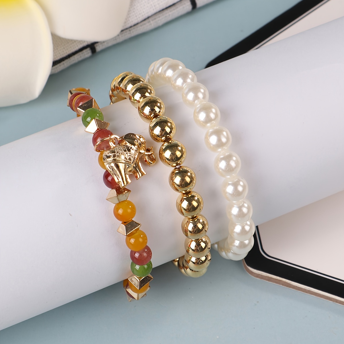 Fashion (4 Pieces/set) Multi Layered Bohemian Bracelet Resin Beads Women's  Vintage Heart Charm Bracelet