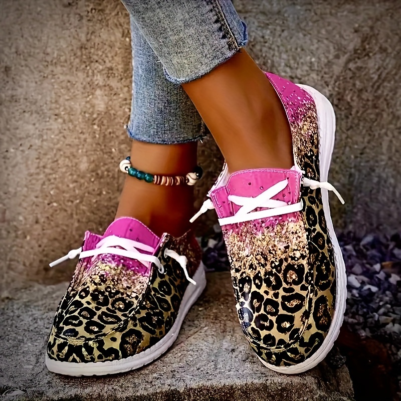 Leopard Print Canvas Slip On Loafers Casual Flat Sneakers
