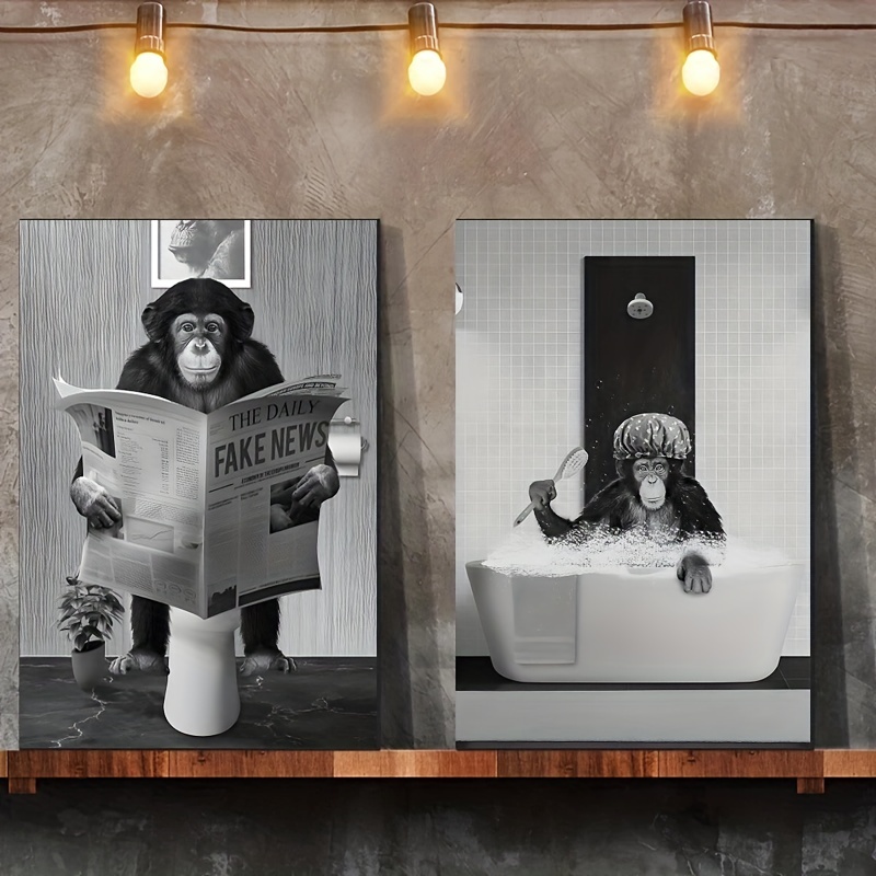 Black and White Canvas Painting Funny Posters Monkey Reading Newspaper Wall  Art