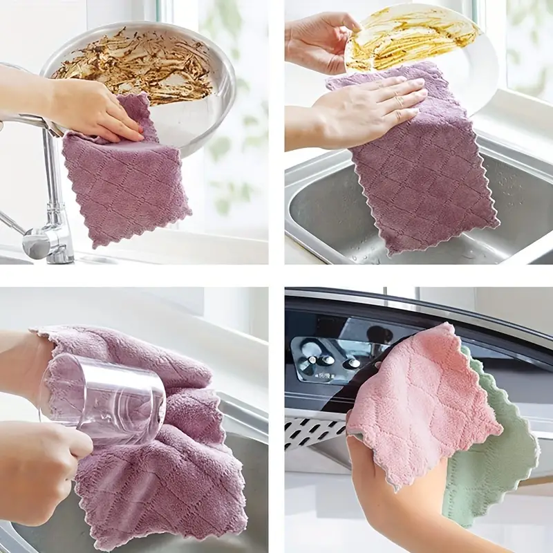 Dish Towels, Double Sided Thickened Cationic Super Absorbent Coral Fleece Dish  Cloths, Soft Wipe Cleaning Rags For Home Kitchen Household Supplies, Random  Color - Temu
