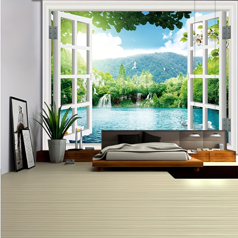 1pc Cute Fashion Landscape Scenic Windows Tree Tapestry For Living Room  Bedroom Home House Decor Aesthetic Decor Wall Hanging Wall Art Tapestry  Home D