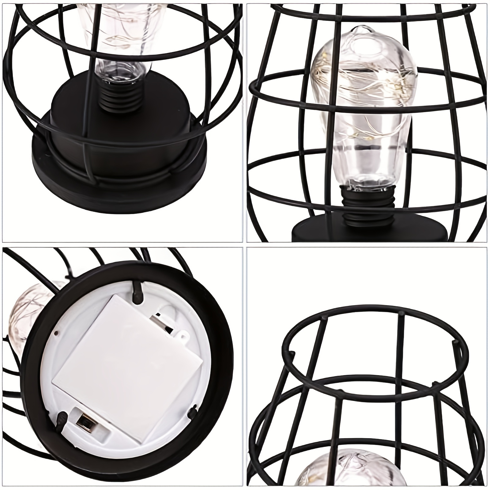 Black Metal Wire Table Lamp, Modern Iron Basket Cage Style Night Light,  Retro Bedside Lamp Parking Light Battery Operated For Bedroom