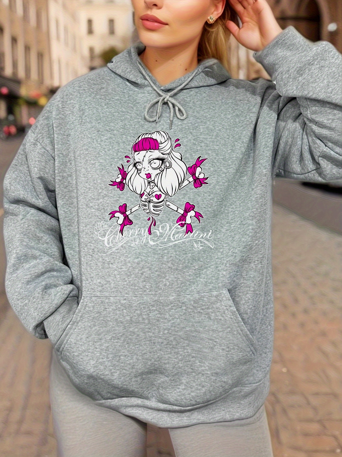 Sudadera Capucha Cordón Bolsillo Canguro Estampado Chica - Temu