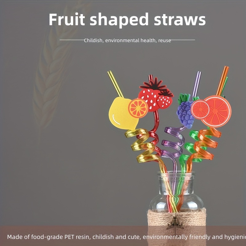 Straw Fruit Shaped Plastic Spiral Straw Reusable Straw For - Temu