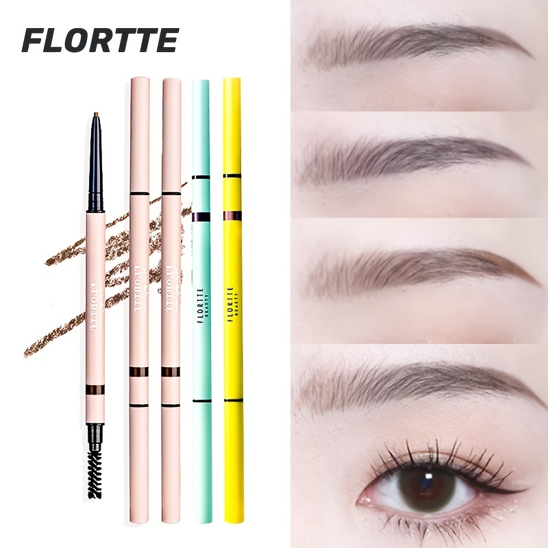 

Flortte 1.5mm Ultra Fine Eyebrow Pencil Waterproof Retractable Double-ended Thin Brow Definer Pen With Brush, Natural, Long-lasting, Sweatproof, Non Break Off