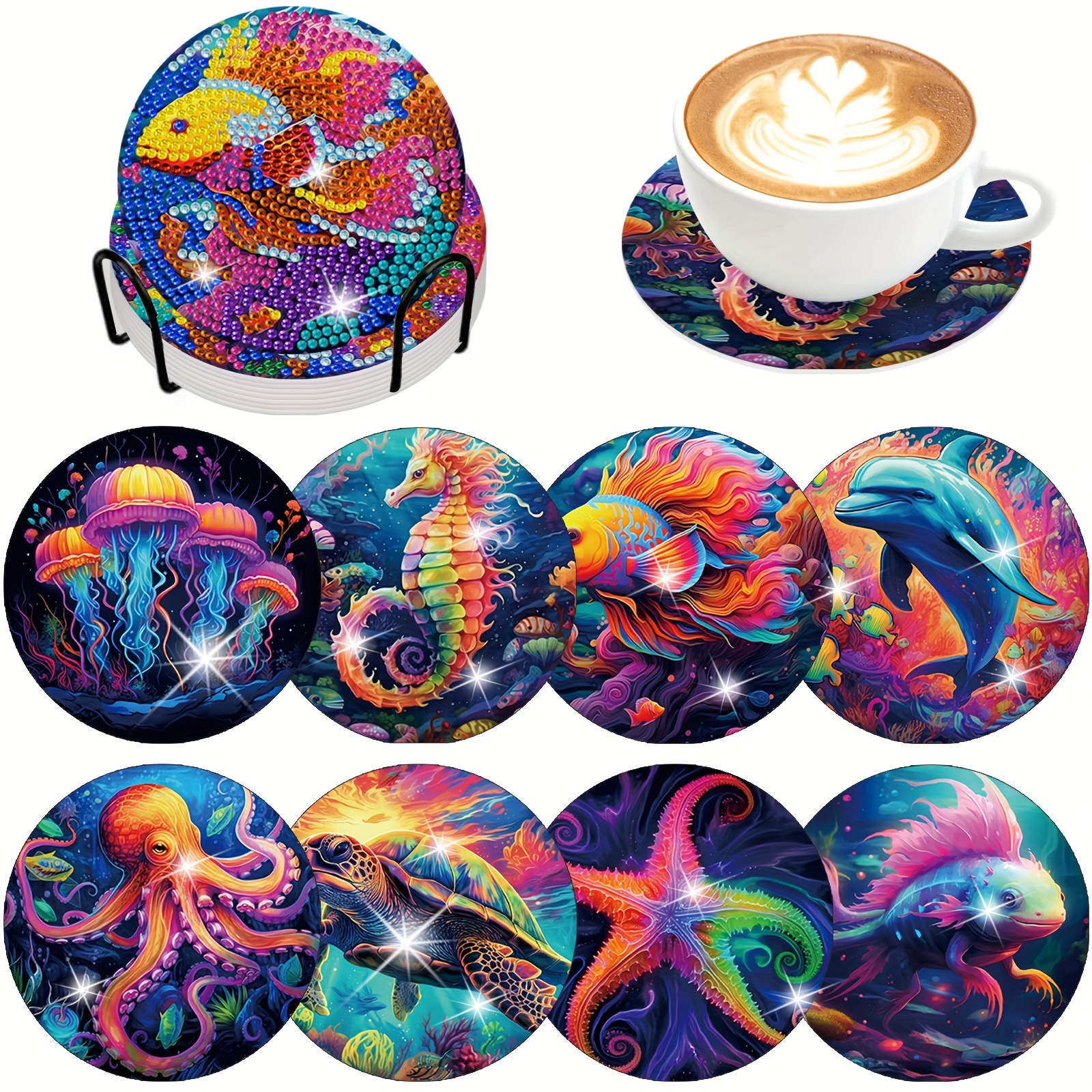 Diamond Painting Art Coasters With Holders - Temu