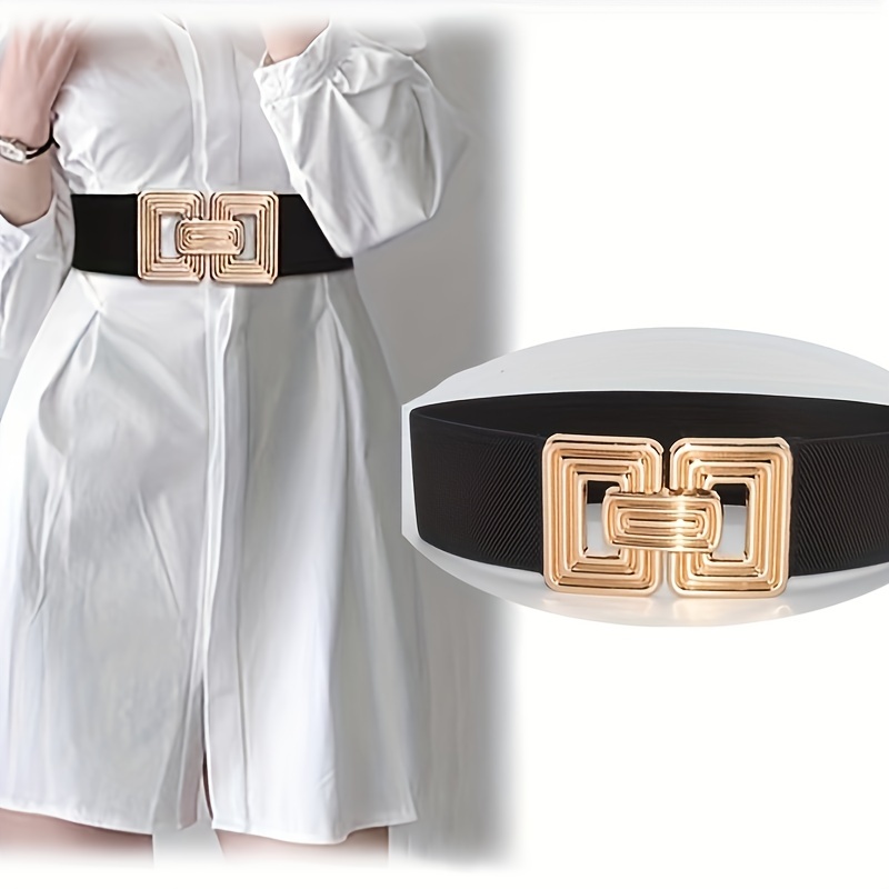 Vintage Pu Leather Wide Belt Black Elastic Waist Belt - Temu