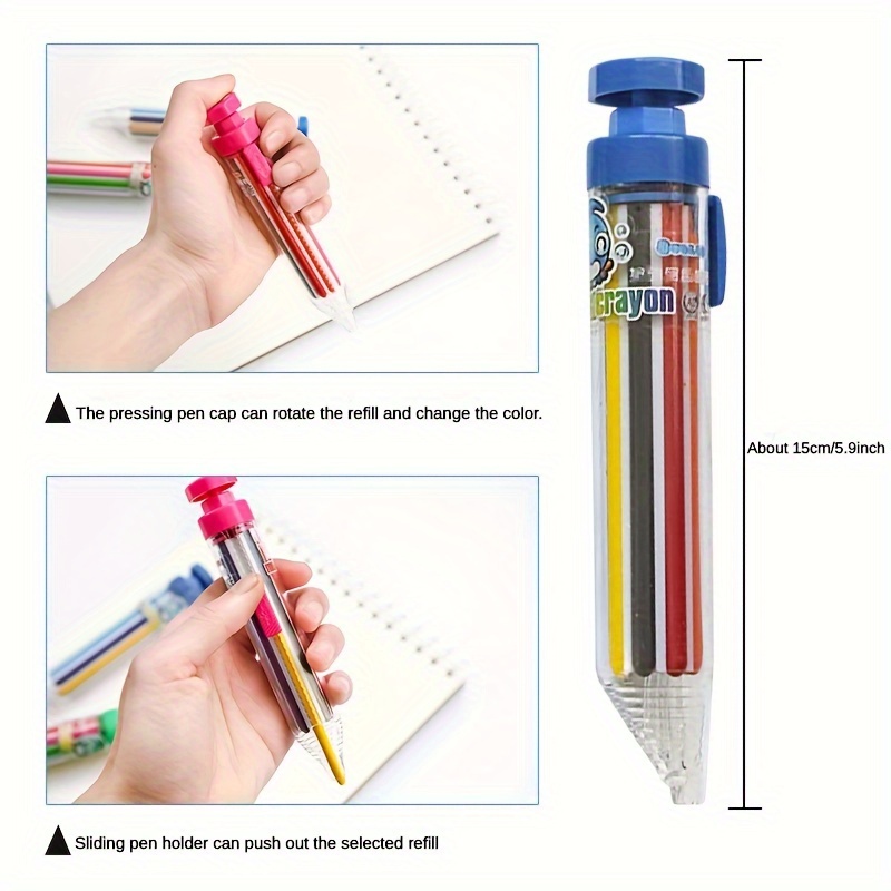 Lovejdrsiey Multicolor Crayons, 8 in 1 Crayon Pen, Multi Colored Pens in  One, Retractable Crayons, Pressing Crayon Pencils, Pastel Colored Pencils  for
