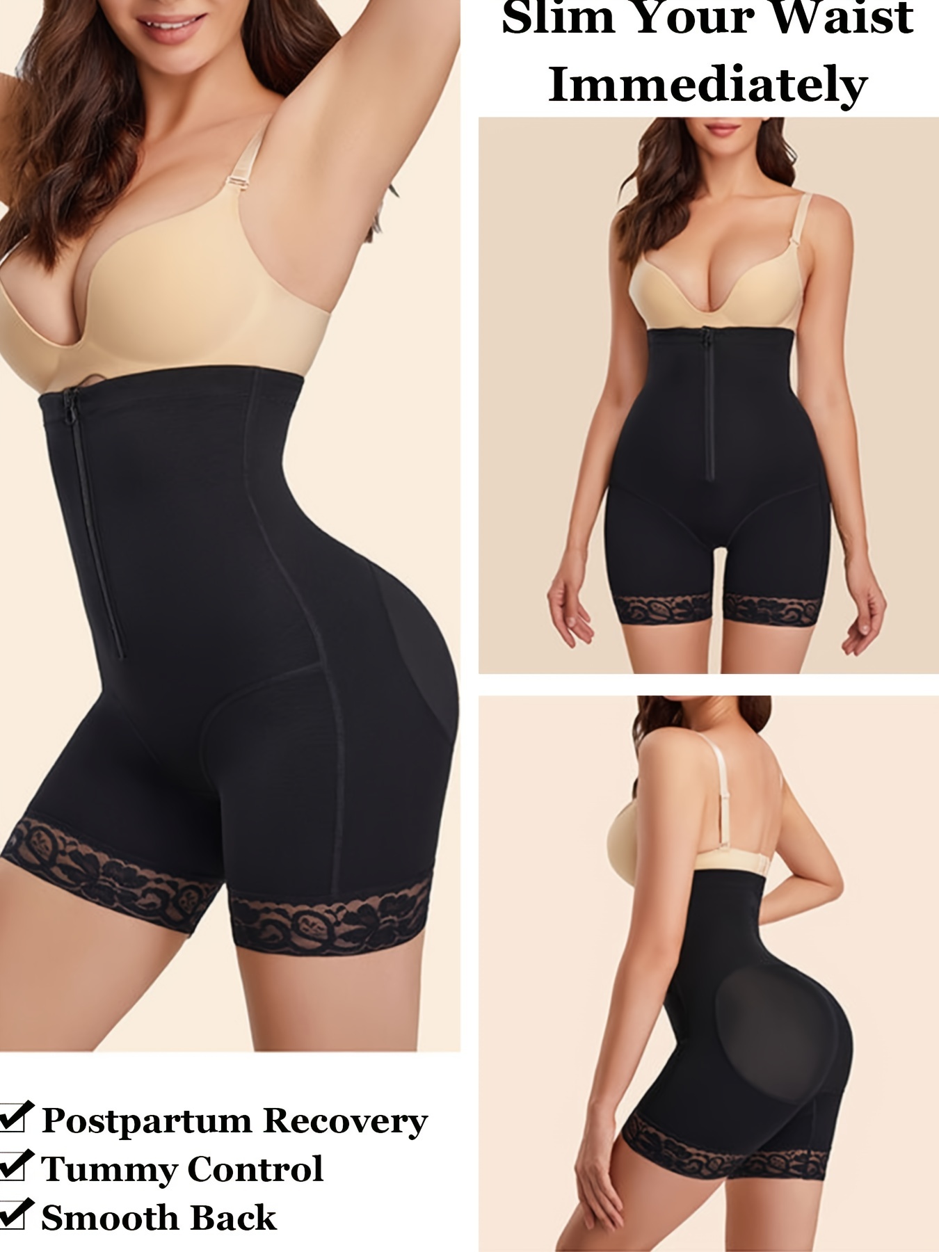 Lace Stitching Shaping Shorts Front Buckle Tummy Control - Temu