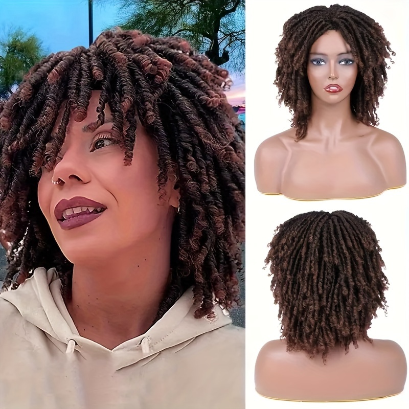 Synthetic Wig Ombre Braided Afro Curly Wigs Women Locs - Temu