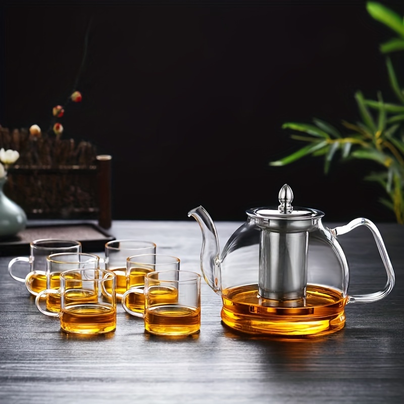 Théière en verre avec infuseur amovible, bouilloire sûre et thé en