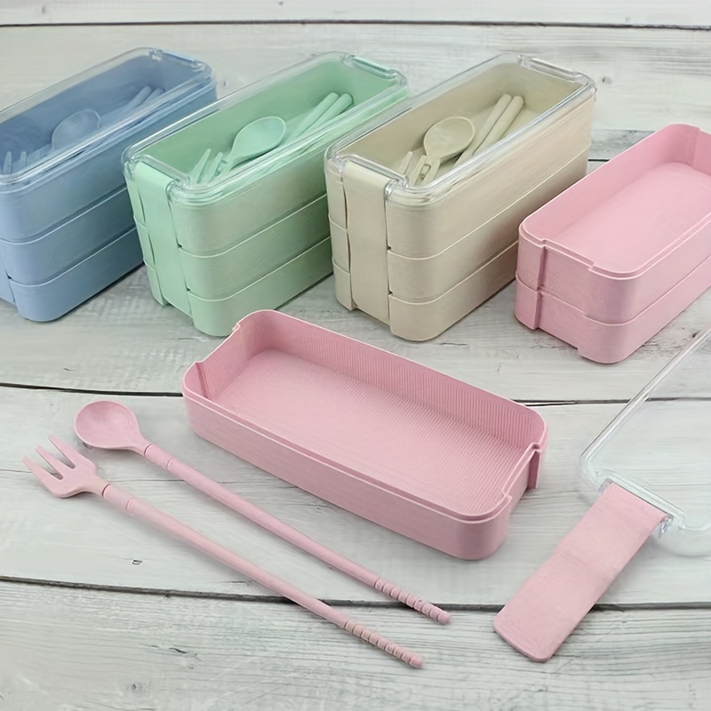 Modern And Minimalist 3-layer Stackable Bento Box With Cutlery Set