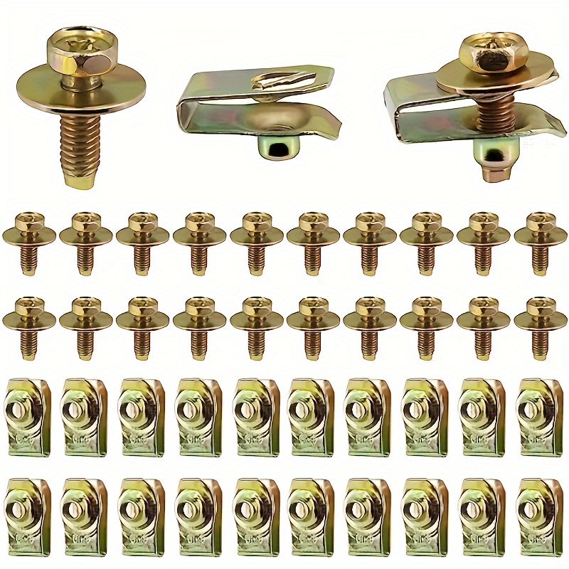 20pcs 40pcs fastener set m6 threaded bolts 17mm hex washers 20 under hood u nut clips floor splash guards bumper washers snap in fixing fasteners for automotive repair furniture upholstery 0