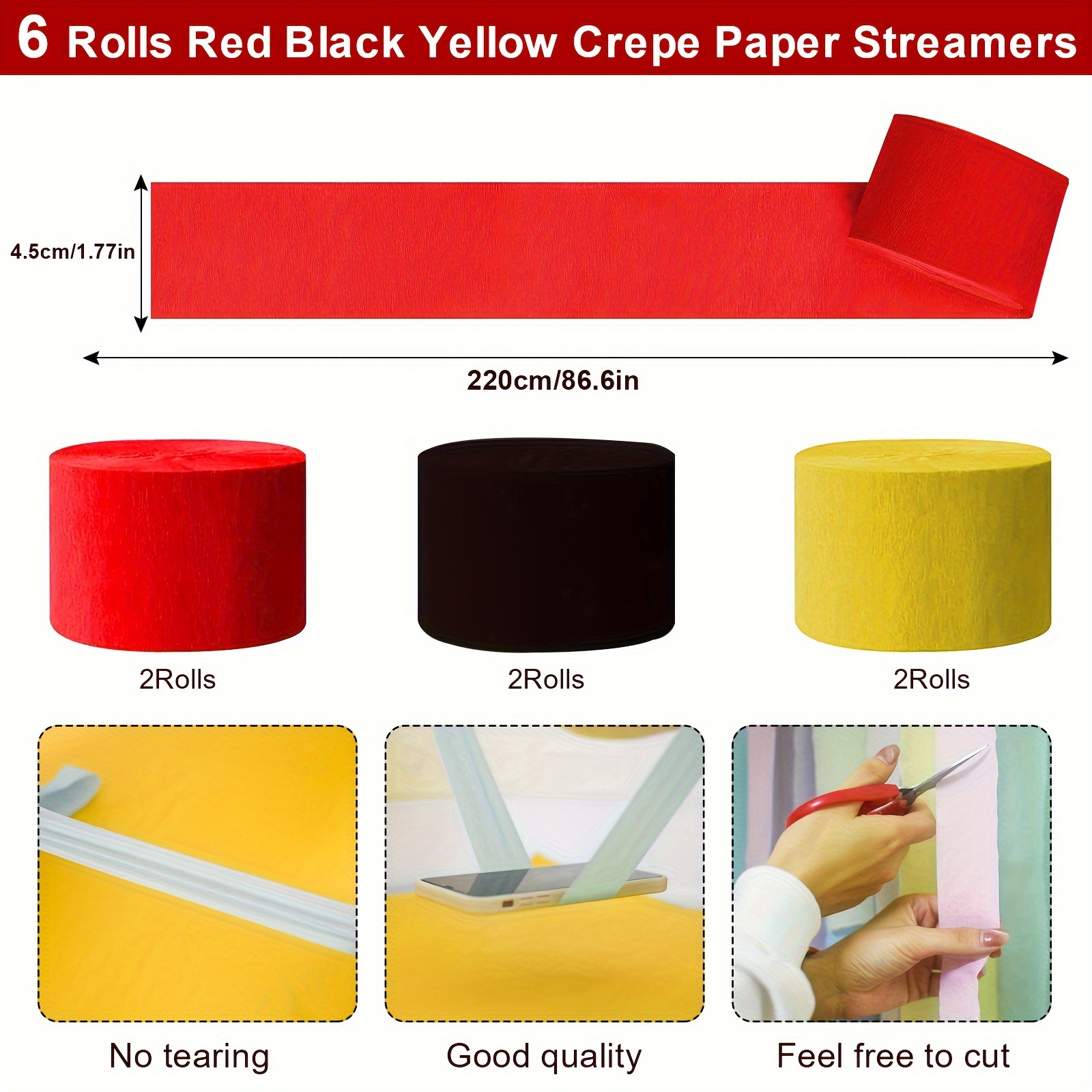 Red Black Yellow Crepe Paper Streamers Crepe Paper Roll - Temu