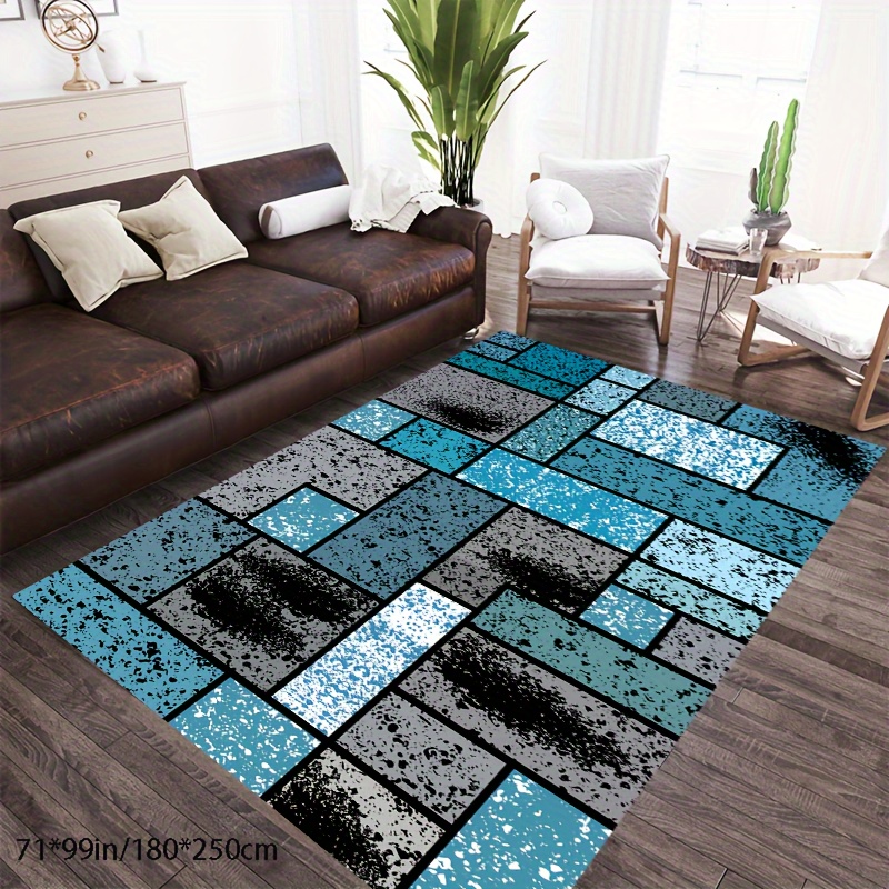 Tapis gris et bleu, grand tapis salon