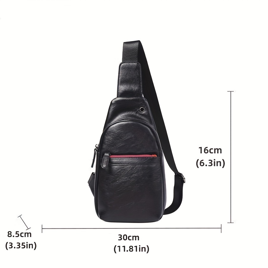 Men's Leather Crossbody Bag Chest Bag with Earphone Hole