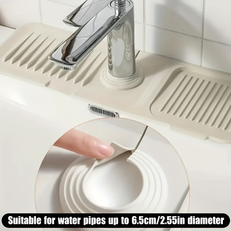 1pc Silicone Sink Faucet Splash Guard Mat, Water Catcher, Handle Drip Tray,  Drain Drying Pad For Kitchen/bathroom Sink