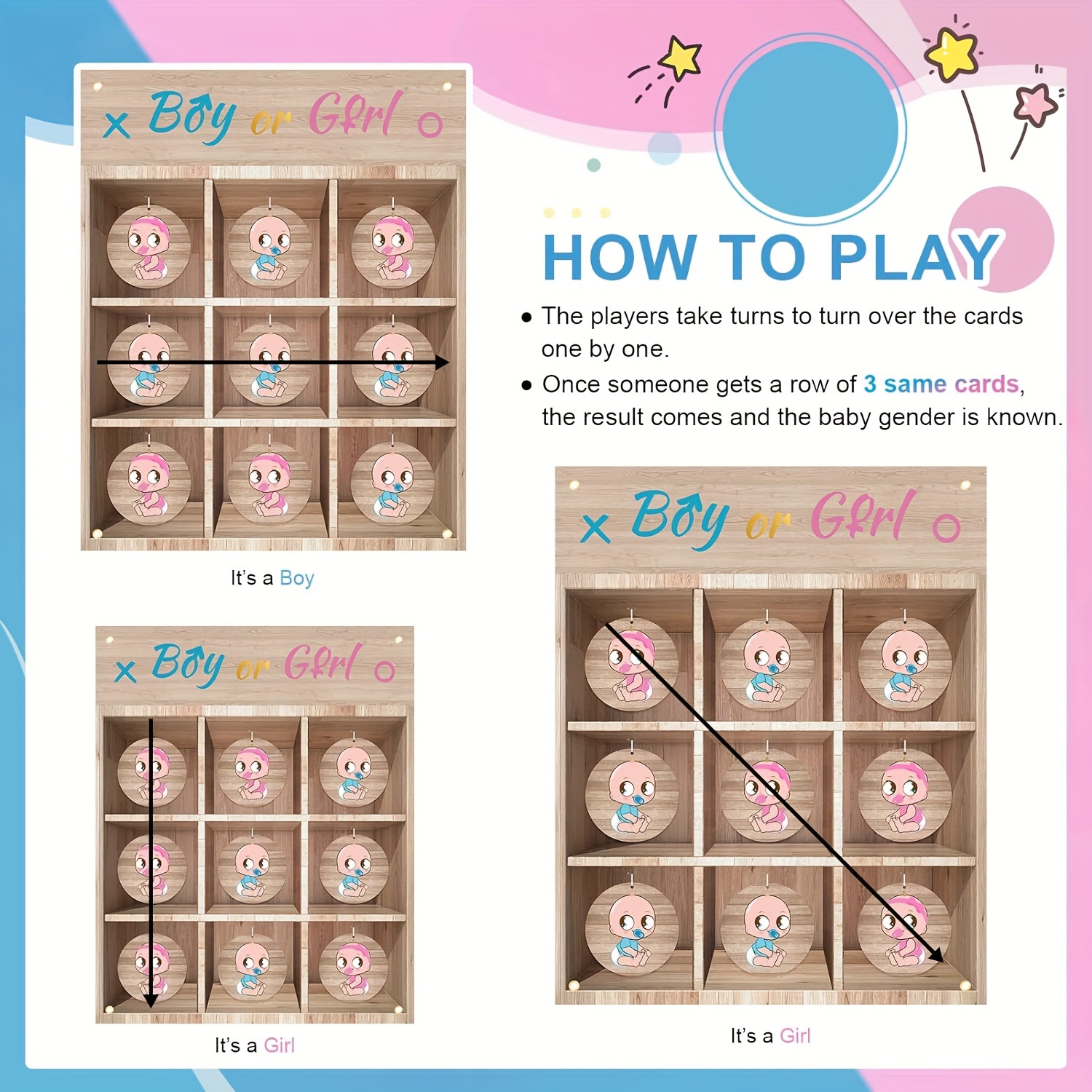 Gender Reveal Tic Tac Toe Board Game - Gender Reveal X And O Game Noughts  And Crosses, Wooden Baby Gender Reveal Ideas For Boy Party Decorations -  Temu Germany