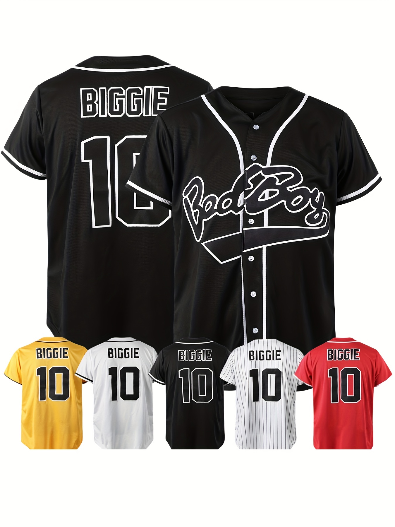 Men's Retro Badboy #10 Biggie Baseball Jersey Yellow Black Red