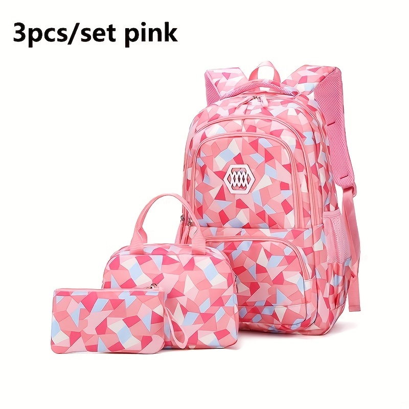 Geometric Pattern Backpack Set with Lunch Bag & Pencil Case